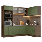 Combo completo de Cocina Esquinera 399 cm 10 Puertas 3 Cajones Sin Mesada Marrón/Verde Vik Madesa