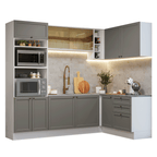 Combo completo de Cocina Esquinera 399 cm 10 Puertas 3 Cajones Sin Mesada Blanco/Gris Vik Madesa