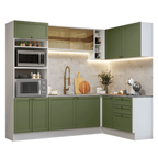Combo completo de Cocina Esquinera 399 cm 10 Puertas 3 Cajones Sin Mesada Blanco/Verde Vik Madesa