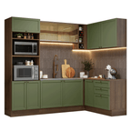 Combo completo de Cocina Esquinera 399 cm 10 Puertas 3 Cajones Sin Mesada Marrón/Verde Vik Madesa