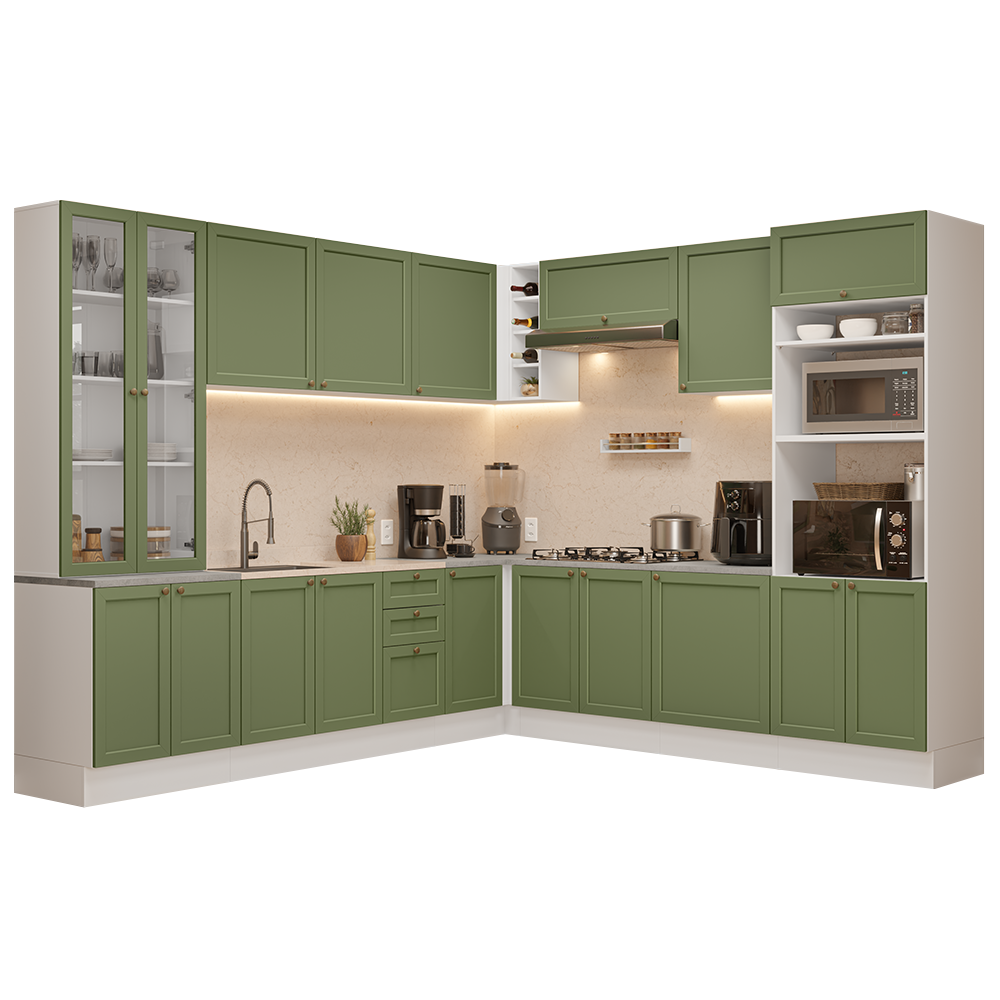 Combo completo de Cocina Esquinero 549 cm Blanco/Verde Vik Madesa 01