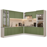Combo completo de Cocina Esquinero 549 cm Blanco/Verde Vik Madesa 01
