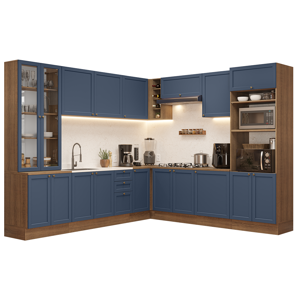 Combo completo de Cocina Esquinero 549 cm Marrón/Azul Vik Madesa 01
