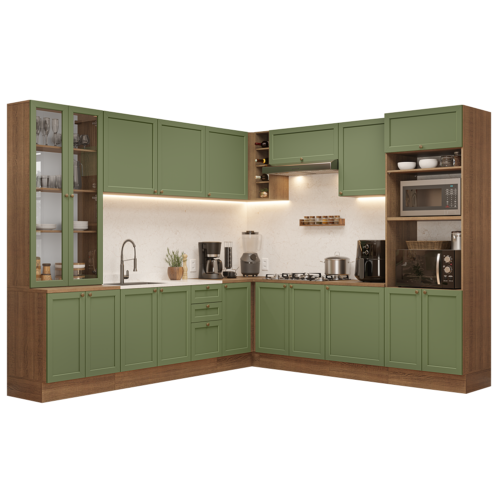 Combo completo de Cocina Esquinero 549 cm Marrón/Verde Vik Madesa 01