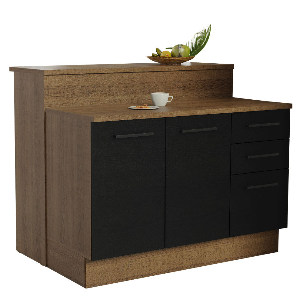 Isla de Cocina con Barra desayunador y Bajo Mesada 120 cm Marrón/Negro Agata Madesa