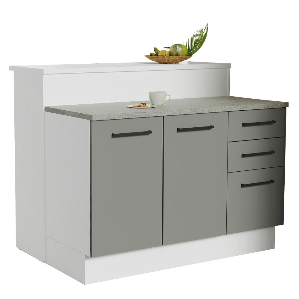 Isla de Cocina con Barra desayunador y Bajo Mesada 120 cm Blanco/Gris Agata Madesa