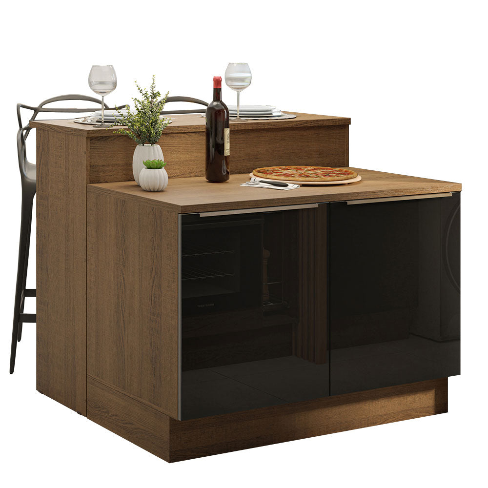 Isla de Cocina con Barra desayunador y Bajo mesada 120 cm Marrón/Negro Lux Madesa