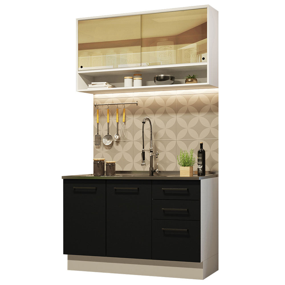 Cocina Compacta 120 cm 4 Puertas 3 Cajones Sin Mesada Blanco/Negro Agata Madesa