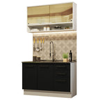 Cocina Compacta 120 cm 4 Puertas 3 Cajones Sin Mesada Blanco/Negro Agata Madesa