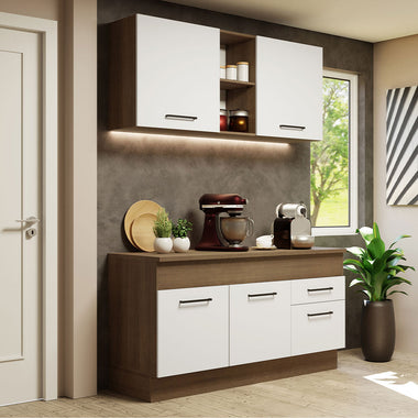 Cocina Compacta 150 cm 4 Puertas 2 Cajones Marrón/Blanco Agata Madesa