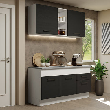 Cocina Compacta 150 cm 4 Puertas 2 Cajones Blanco/Negro Agata Madesa