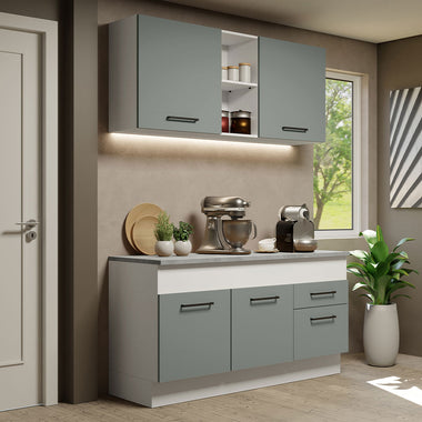 Cocina Compacta 150 cm 4 Puertas 2 Cajones Blanco/Gris Agata Madesa