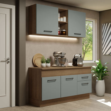 Cocina Compacta 150 cm 4 Puertas 2 Cajones Marrón/Gris Agata Madesa