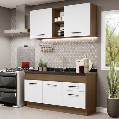 Cocina Compacta 150 cm 4 Puertas 2 Cajones Sin Mesada Marrón/Blanco Agata Madesa