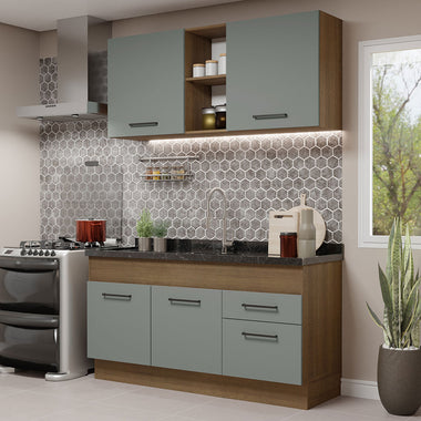 Cocina Compacta 150 cm 4 Puertas 2 Cajones Sin Mesada Marrón/Gris Agata Madesa