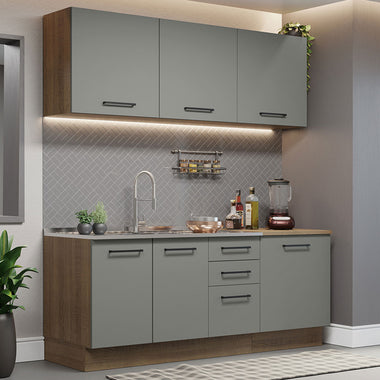 Cocina Compacta 180 cm 6 Puertas 3 Cajones Sin Mesada Marrón/Gris Agata Madesa