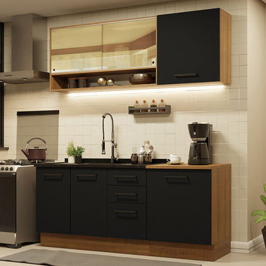 Cocina Compacta 180 cm 6 Puertas 3 Cajones Sin Mesada Marrón/Negro Agata Madesa
