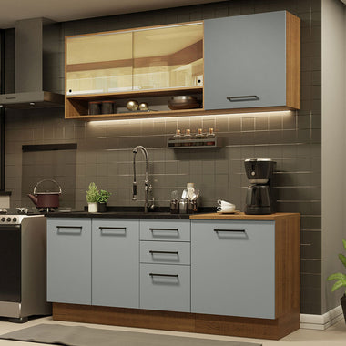 Cocina Compacta 180 cm 6 Puertas 3 Cajones Sin Mesada Marrón/Gris Agata Madesa