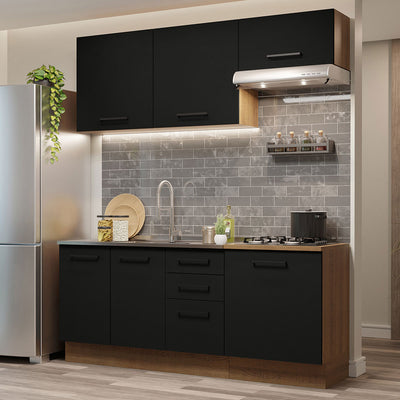 Cocina Compacta 180 cm 6 Puertas 3 Cajones Sin Mesada Marrón/Negro Agata Madesa