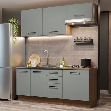 Cocina Compacta 180 cm 6 Puertas 3 Cajones Sin Mesada Marrón/Gris Agata Madesa
