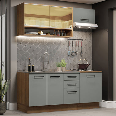 Cocina Compacta 180 cm 6 Puertas 3 Cajones Sin Mesada Marrón/Gris Agata Madesa