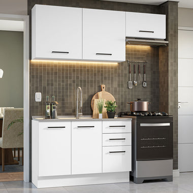 Cocina Compacta 180 cm 5 Puertas 3 Cajones Sin Mesada Blanco Agata Madesa