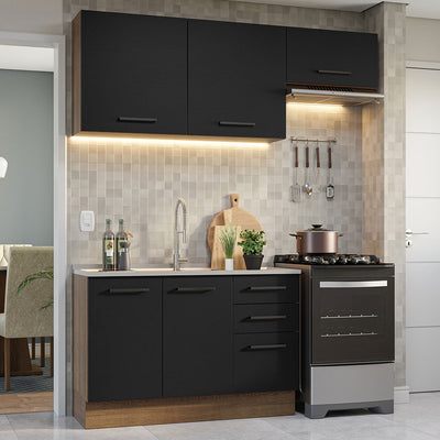Cocina Compacta 180 cm 5 Puertas 3 Cajones Sin Mesada Marrón/Negro Agata Madesa
