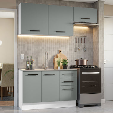Cocina Compacta 180 cm 5 Puertas 3 Cajones Sin Mesada Blanco/Gris Agata Madesa