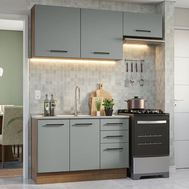 Cocina Compacta 180 cm 5 Puertas 3 Cajones Sin Mesada Marrón/Gris Agata Madesa
