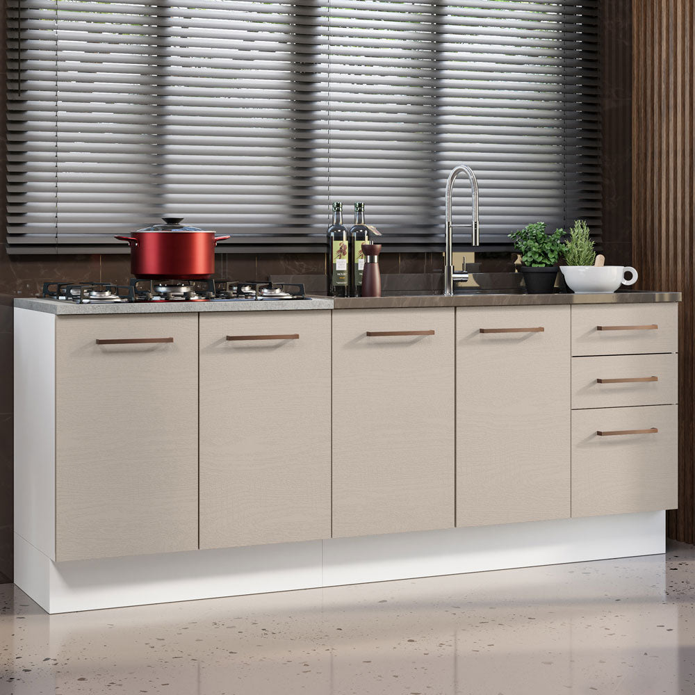 Kit Con 2 Bajo Mesada de Cocina com 3 Cajones y 4 Puertas (Sin Tapa Ni Bacha de acero inoxidable) Blanco/Crema Agata Madesa