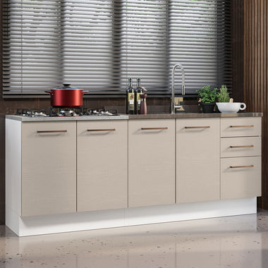 Cocina Compacta 200 cm 4 Puertas 3 Cajones Sin Mesada Blanco/Crema Agata Madesa