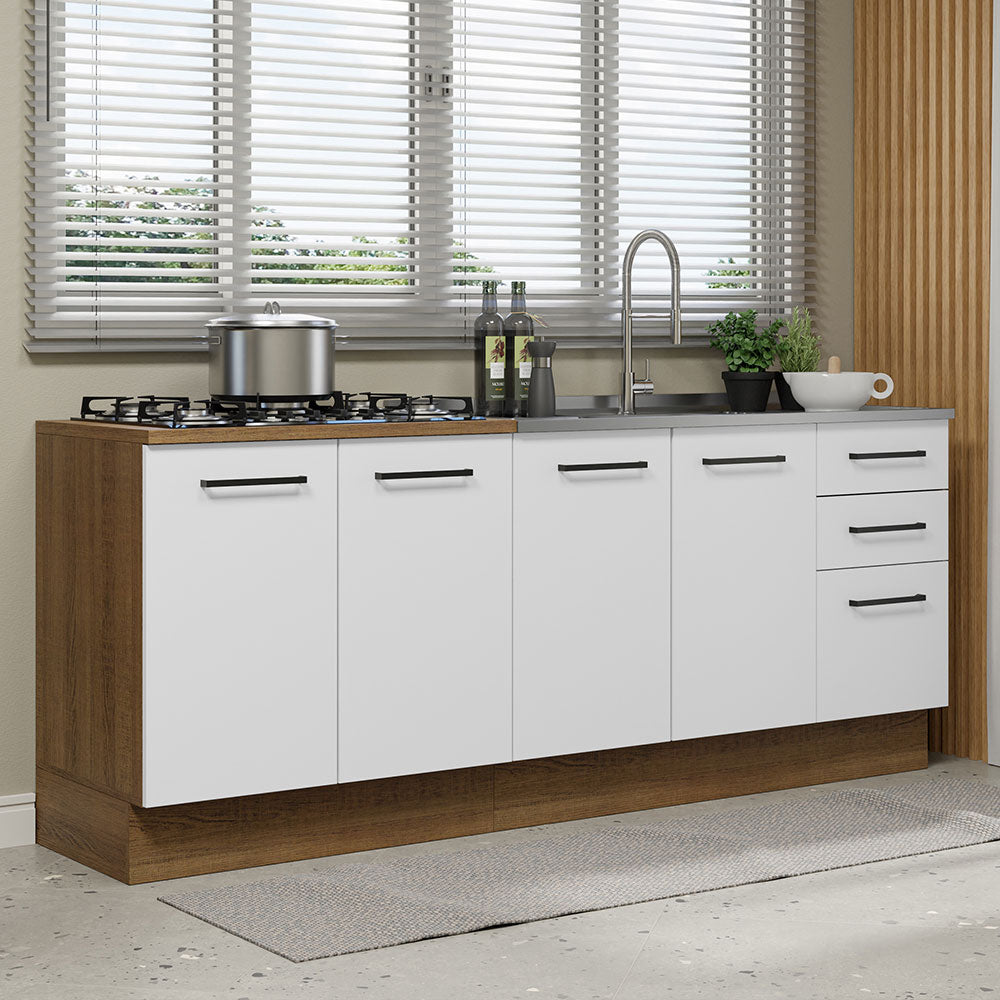 Kit Con 2 Bajo Mesada de Cocina Madesa Agata con 3 Cajones y 4 Puertas (Sin Tapa Ni Bacha) Marrón/Blanco