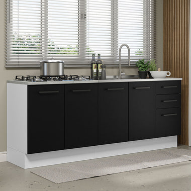 Cocina Compacta 200 cm 4 Puertas 3 Cajones Sin Mesada Blanco/Negro Agata Madesa