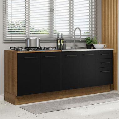 Cocina Compacta 200 cm 4 Puertas 3 Cajones Sin Mesada Marrón/Negro Agata Madesa