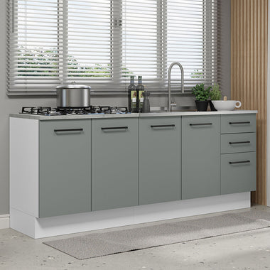 Cocina Compacta 200 cm 4 Puertas 3 Cajones Sin Mesada Blanco/Gris Agata Madesa