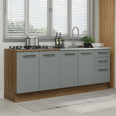 Cocina Compacta 200 cm 4 Puertas 3 Cajones Sin Mesada Marrón/Gris Agata Madesa