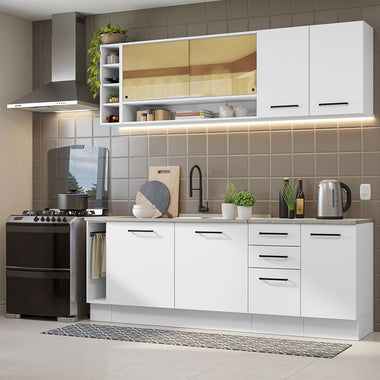 Kit Completo de Cocina 220 cm 7 Puertas 3 Cajones Sin Mesada Blanco Agata Madesa