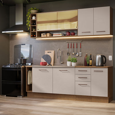 Kit Completo de Cocina 220 cm 7 Puertas 3 Cajones Sin Mesada Marrón/Crema Agata Madesa