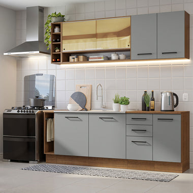 Kit Completo de Cocina 220 cm 7 Puertas 3 Cajones Sin Mesada Marrón/Gris Agata Madesa