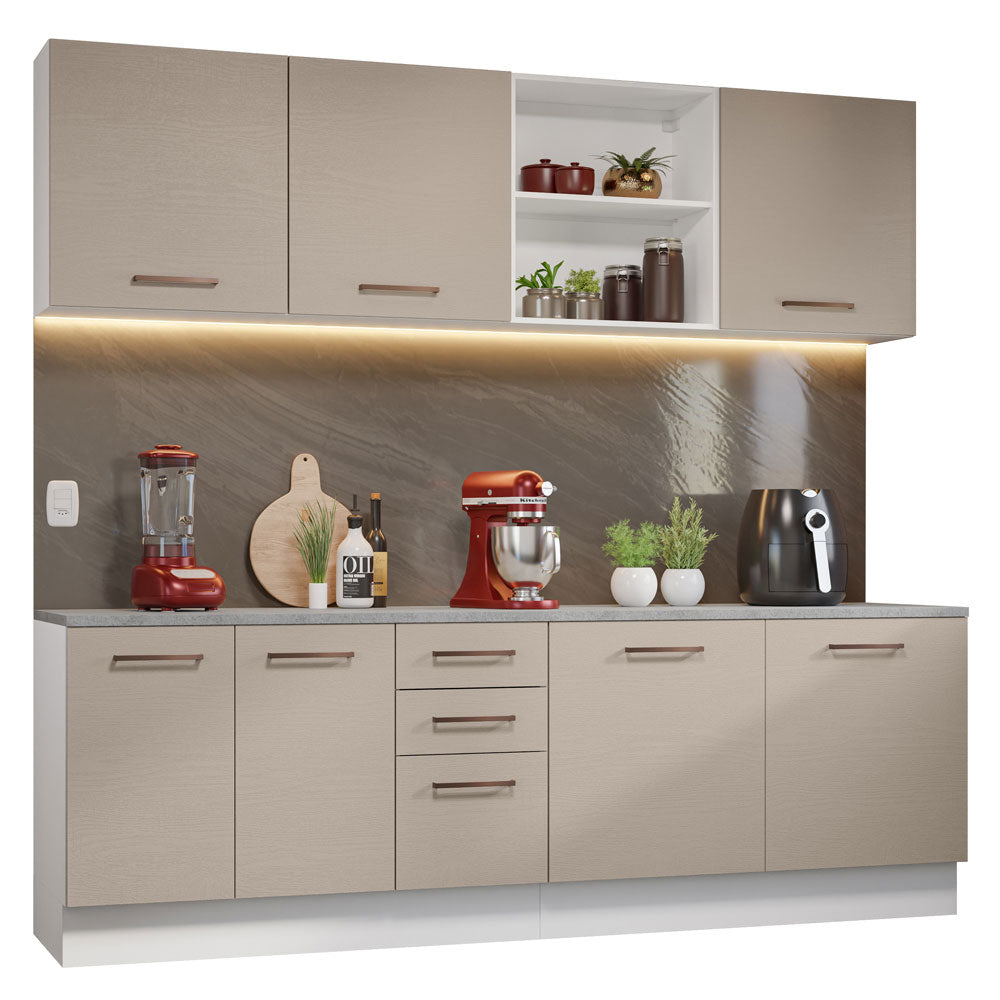 Combo completo de Cocina 240cm Blanco/Crema 60cm de Profundidad Agata Madesa 02