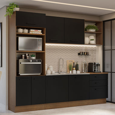 Combo completo de Cocina Agata 250 cm 7 Puertas 3 Cajones (Sin Mesada) Marrón/Negro Madesa