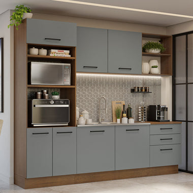 Combo completo de Cocina Agata 250 cm 7 Puertas 3 Cajones (Sin Mesada) Marrón/Gris Madesa