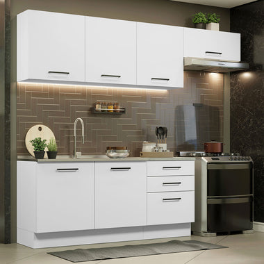Combo completo de Cocina 260 cm 6 Puertas 3 Cajones Sin Mesada Blanco Agata Madesa