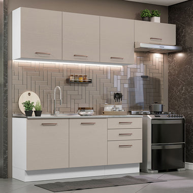 Combo completo de Cocina 260 cm 6 Puertas 3 Cajones Sin Mesada Blanco/Crema Agata Madesa