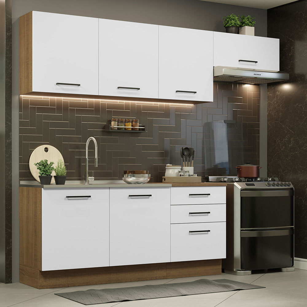 Combo completo de Cocina 260 cm 6 Puertas 3 Cajones Sin Mesada Marrón/Blanco Agata Madesa