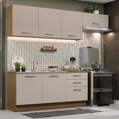 Combo completo de Cocina 260 cm 6 Puertas 3 Cajones Sin Mesada Marrón/Crema Agata Madesa