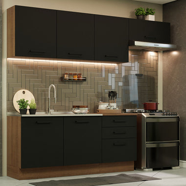 Combo completo de Cocina 260 cm 6 Puertas 3 Cajones Sin Mesada Marrón/Negro Agata Madesa