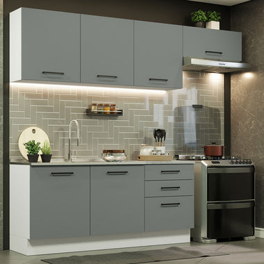 Combo completo de Cocina 260 cm 6 Puertas 3 Cajones Sin Mesada Blanco/Gris Agata Madesa