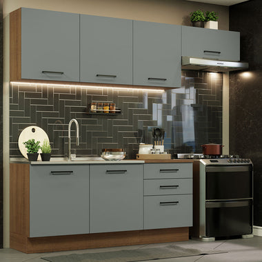 Combo completo de Cocina 260 cm 6 Puertas 3 Cajones Sin Mesada Marrón/Gris Agata Madesa