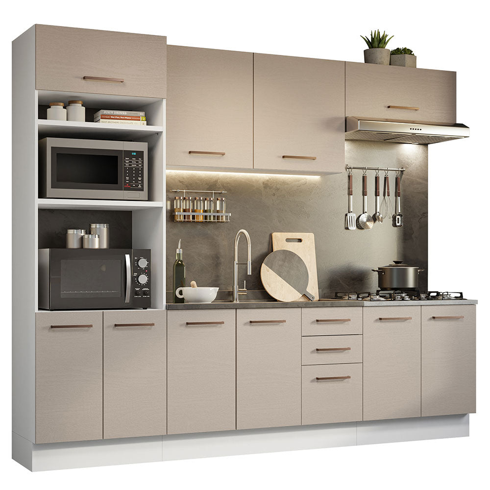 Combo completo de Cocina 270 cm 10 Puertas 3 Cajones Sin Mesada Blanco/Crema Agata Madesa